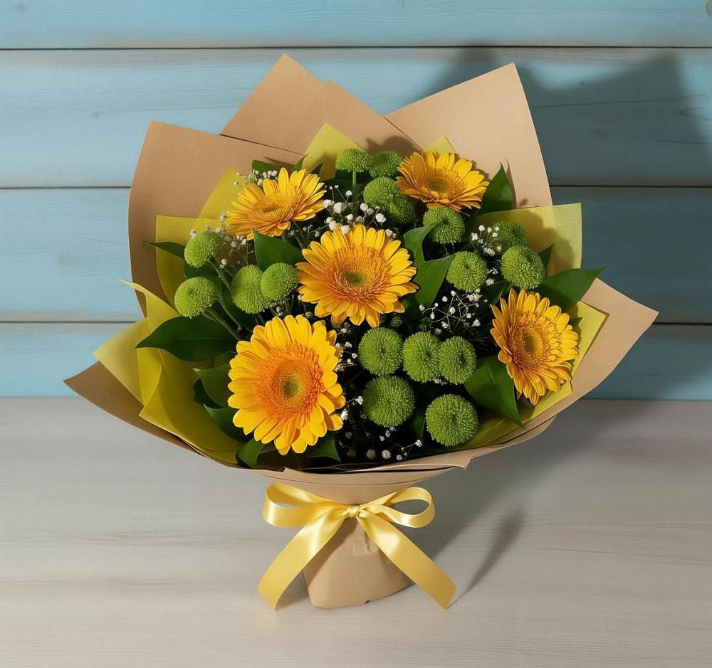 Букет цветов из: Герберы и Хризантемы в Алкино