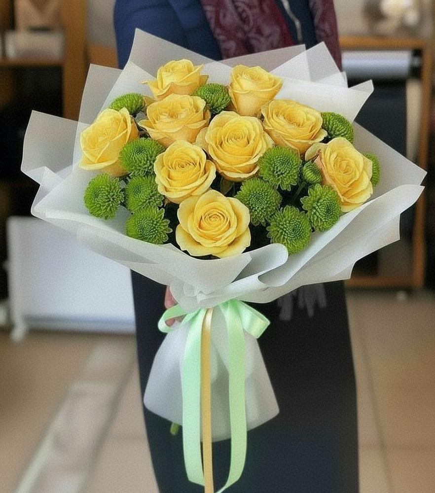 Букет цветов из: Хризантемы и Розы в Алкино