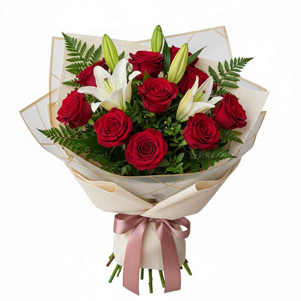 Букет цветов из: Лилии и Розы в Алкино