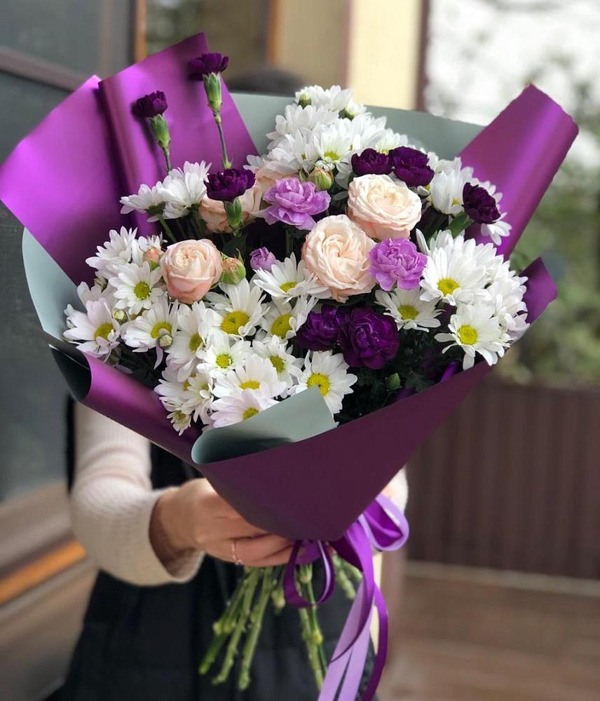 Букет цветов из: Хризантемы, Гвоздики и Розы в Алкино