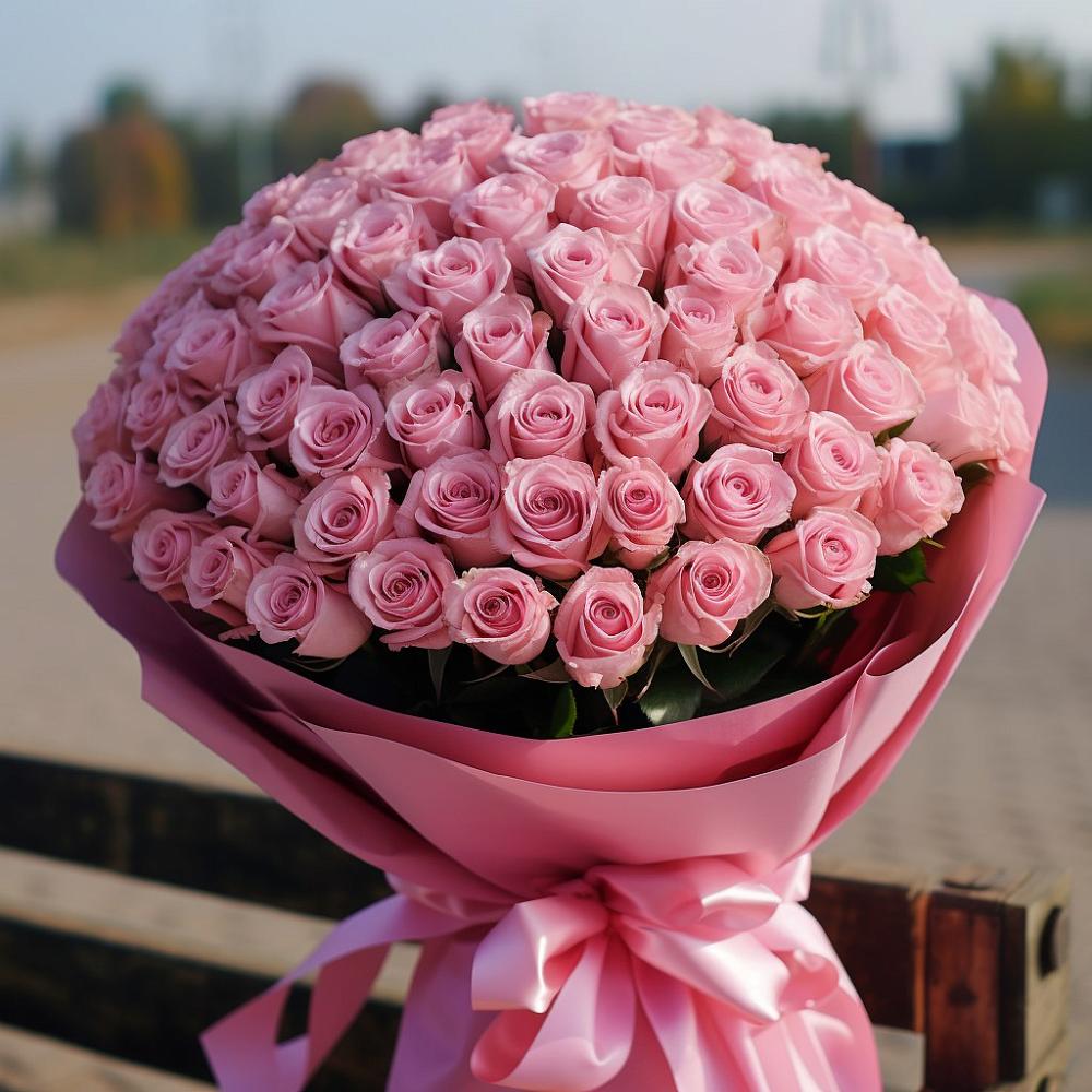 Букет 101 Розовая роза Хэвэн в Алкино