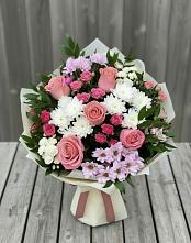 Букет цветов из:  Альстромерии, Гвоздики, Розы и Хризантемы #REPLACE_PRED# Алкино