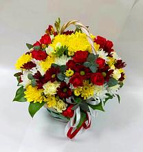 Цветочная композиция из Хризантемы и Розы в корзине #REPLACE_PRED# Алкино