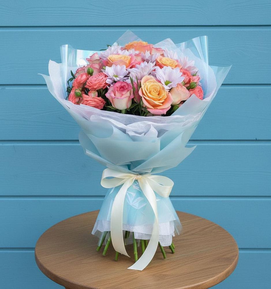 Букет цветов из: Хризантемы и Розы в Алкино